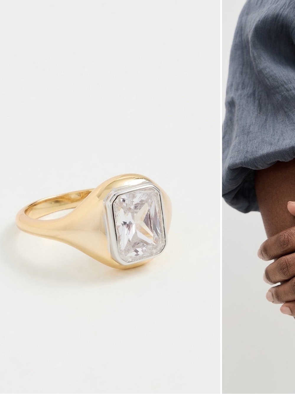 New Luv Aj Gold Signet Ring with Clear Stone